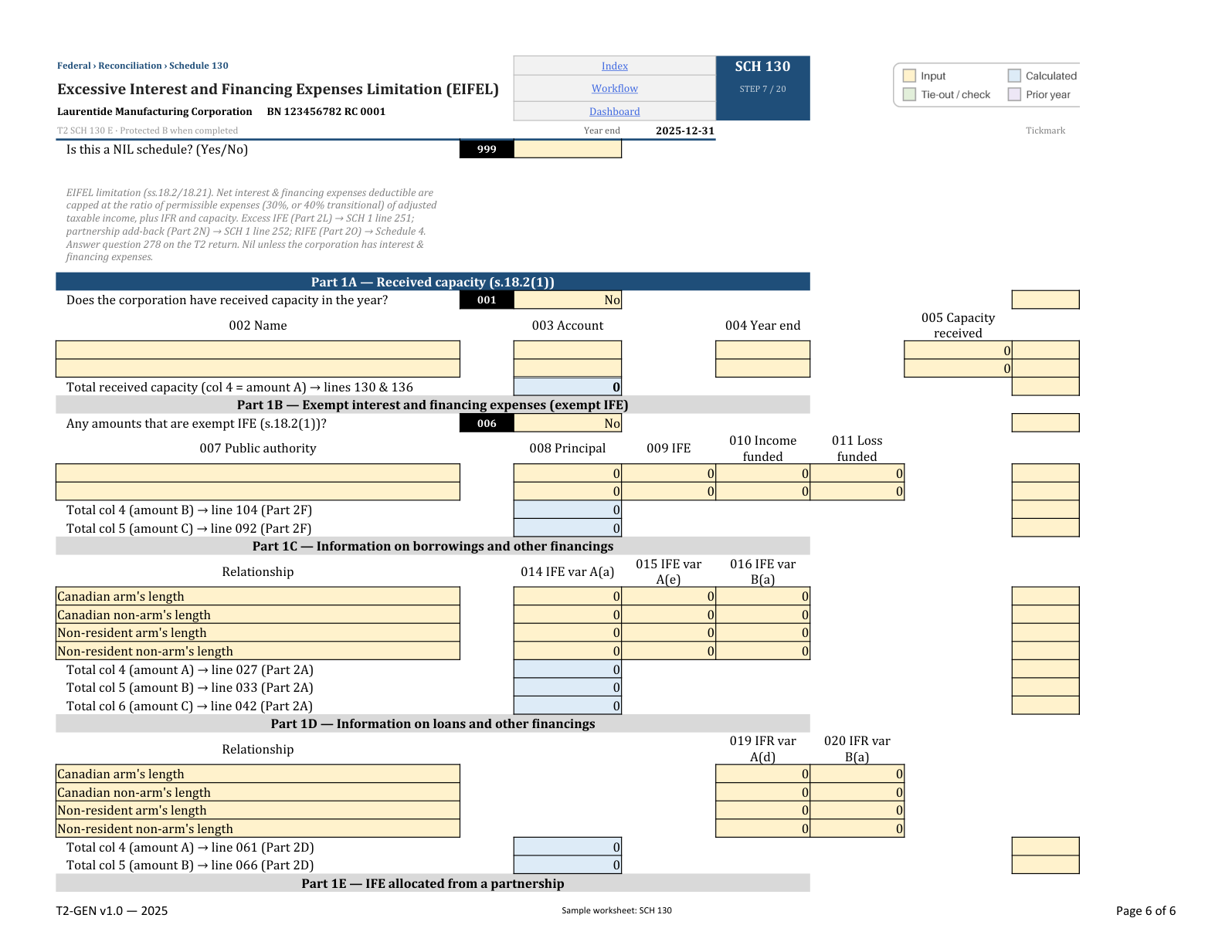 SCH 130: EIFEL supporting calculation, fictional T2 workbook example
